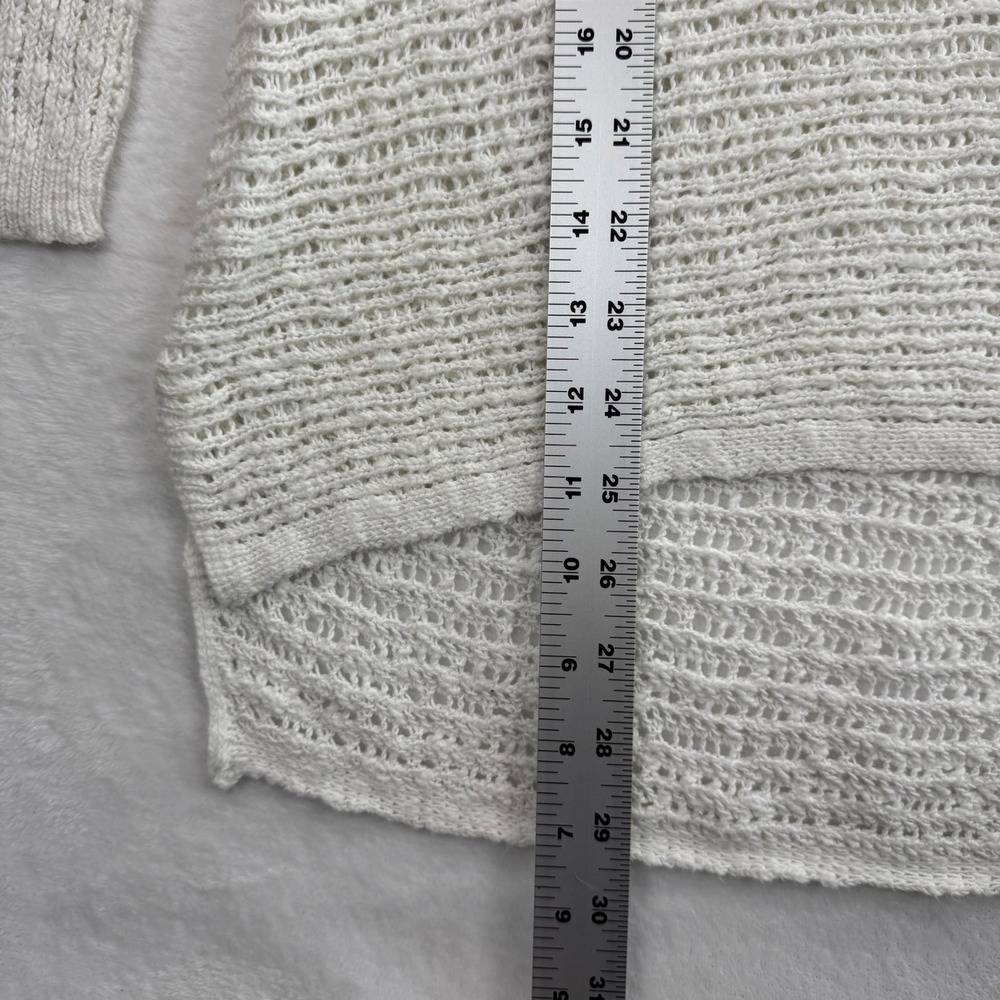 Pure Jill Cotton Knit Hoodie Sweater V Neck Long Sleeve Casual White Size M READ - Picture 3 of 10